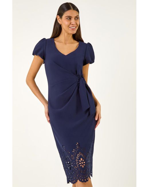 Roman Blue Laser Cute Hem Tie Waist Dress