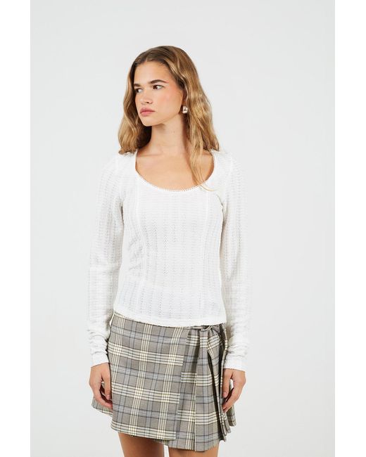 Brave Soul White Textured Scoop Neck Top