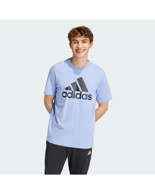 Adidas Blue Essentials Single Jersey Big Logo Tee for men