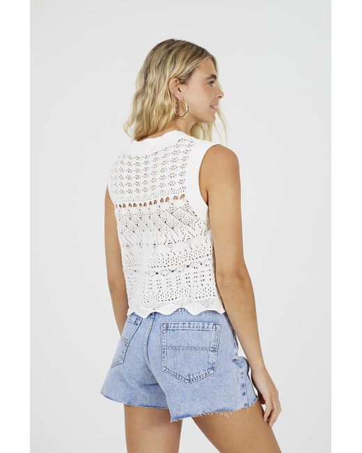 Brave Soul White Crew Neck Pointelle Knit Tank