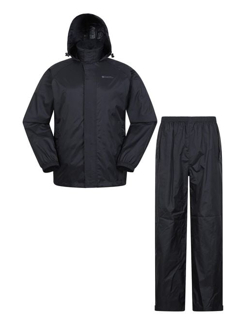 Mountain Warehouse Black 'Pakka' Waterproof Jacket And Overtrouser Set Lightweight Comfy Outerwear Polyamide for men