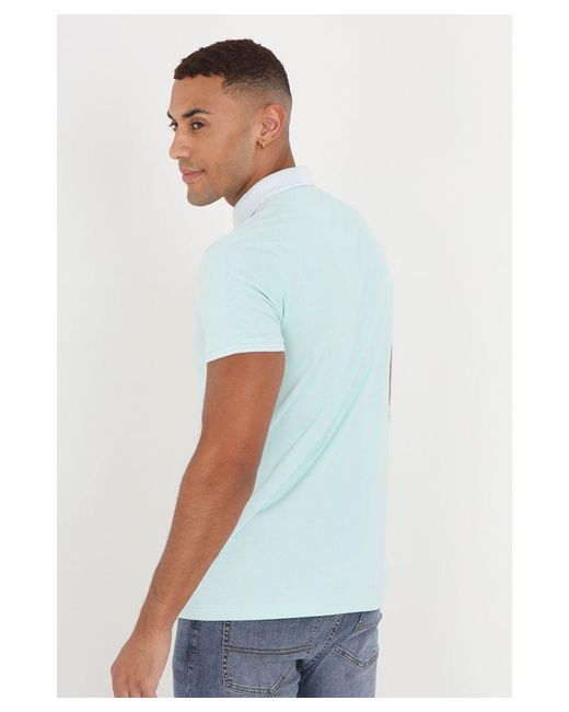 Brave Soul White Light 'Glover' Short Sleeve Jacquard Collar Jersey Polo Shirt Cotton for men