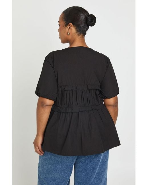 Boohoo Black Plus Ruched Tie Front Detail Short Sleeve Smock Top