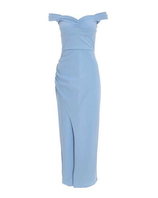 Quiz Blue Light Bardot Ruched Maxi Dress