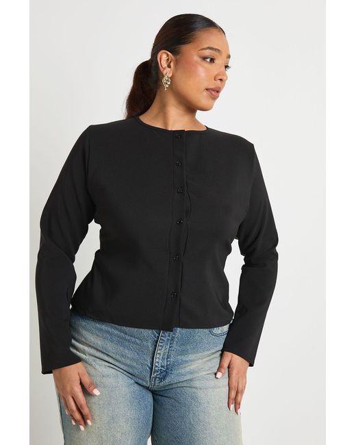 Boohoo Black Plus Woven Long Sleeve Button Down Top