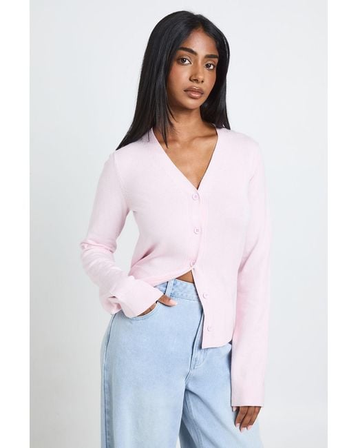 Boohoo White Rib Knit Cinched Hem Cardigan