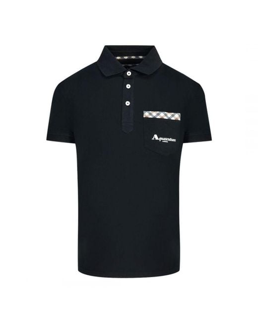 Aquascutum Black Check Pocket Polo Shirt Cotton for men