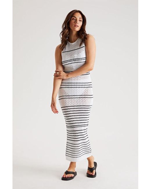 Urban Bliss White Stripe Pointelle Midaxi Dress