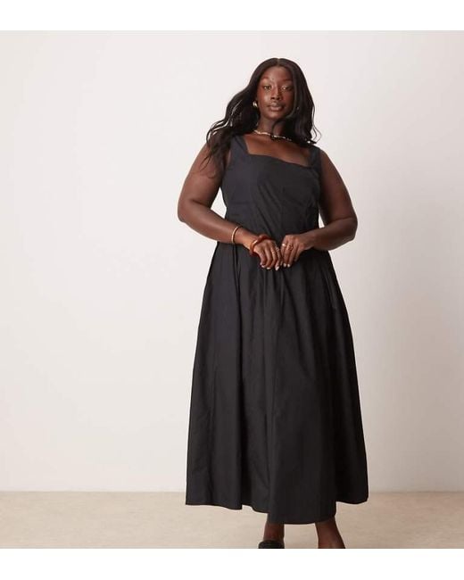 ASOS Black Design Scoop Neck Pleat Waist Maxi Sundress