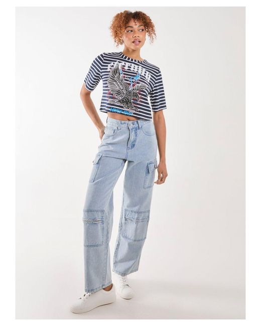 Pink Vanilla Blue Striped Printed Graphic Tee