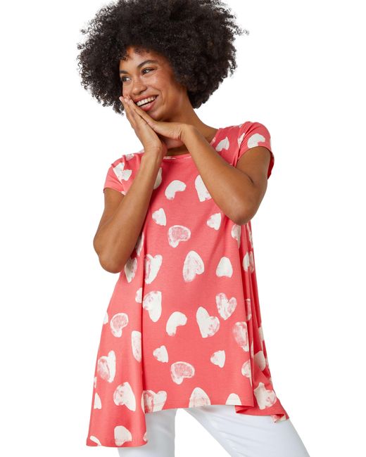 Roman Red Heart Print Hanky Hem Tunic