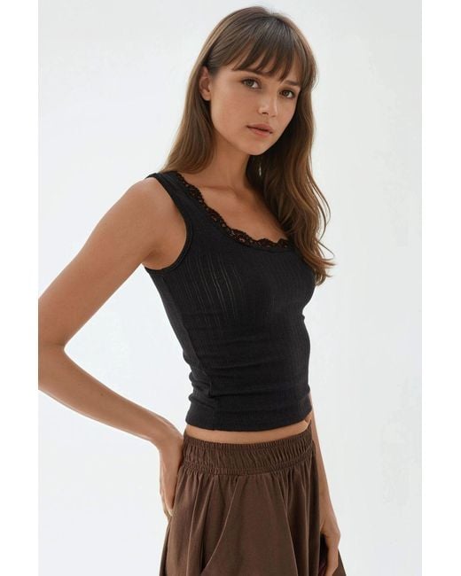 Busem Black Lace Detail U Collar Tank Top