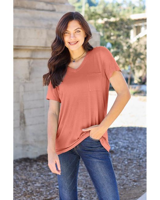 Everyday the Label Dames Basic Bae Bamboe Volledige Maat V-hals Korte Mouwen T-shirt in het Gray