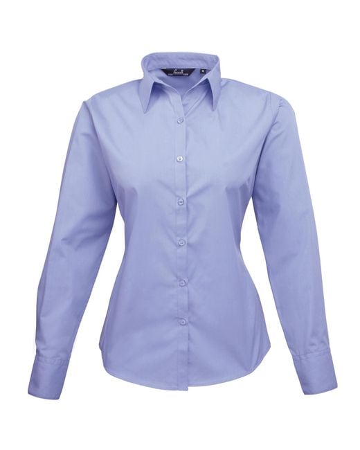 PREMIER Blue Ladies Poplin Long-Sleeved Blouse (Mid)