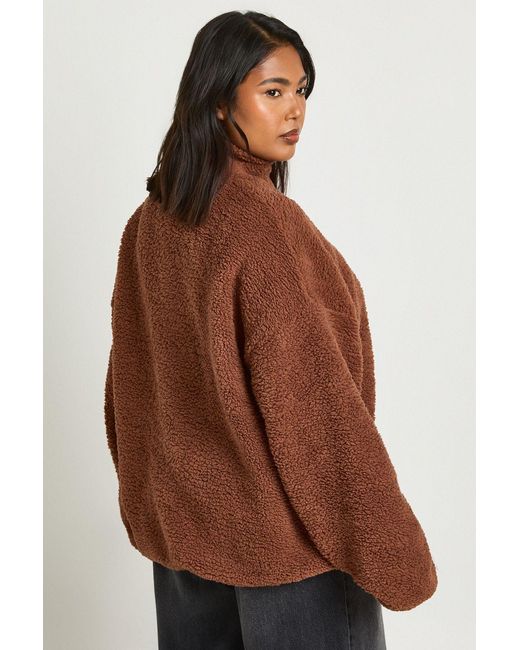 Boohoo Brown Plus Borg Button Down Sweatshirt