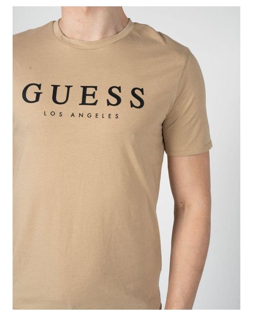 Guess T shirt Leo Mannen Beige in het Naturel voor heren Lyst NL
