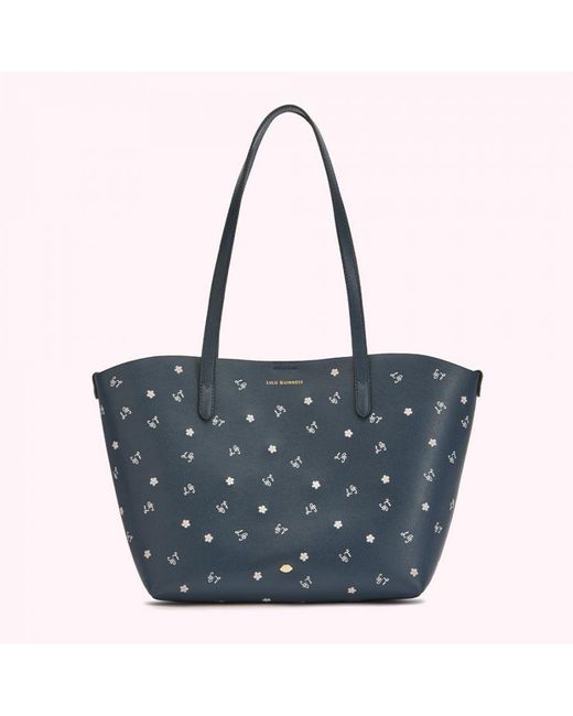 Lulu Guinness Blue Cherry Blossom Small Ivy Tote Leather