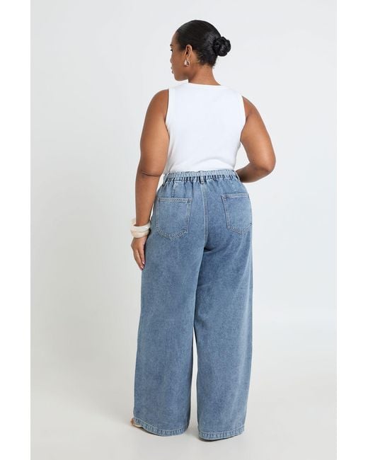 Boohoo Blue Plus Elasticated Back Tie Wide Leg Jean