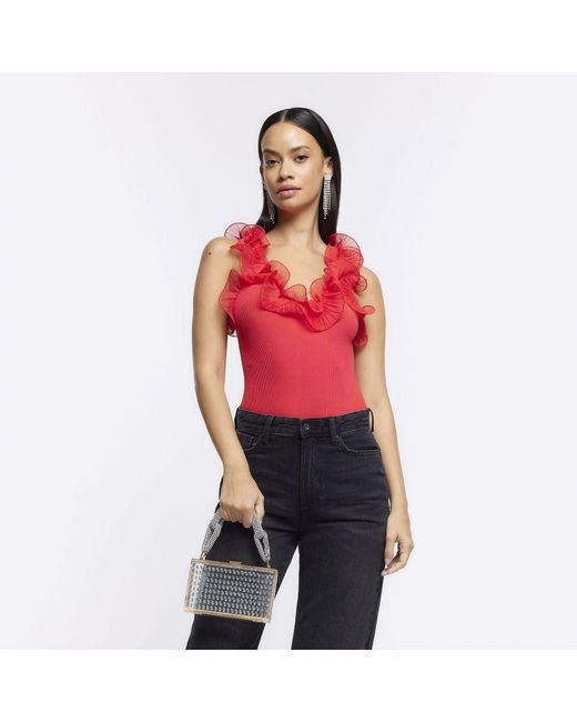 River Island Red Bodysuit Frill