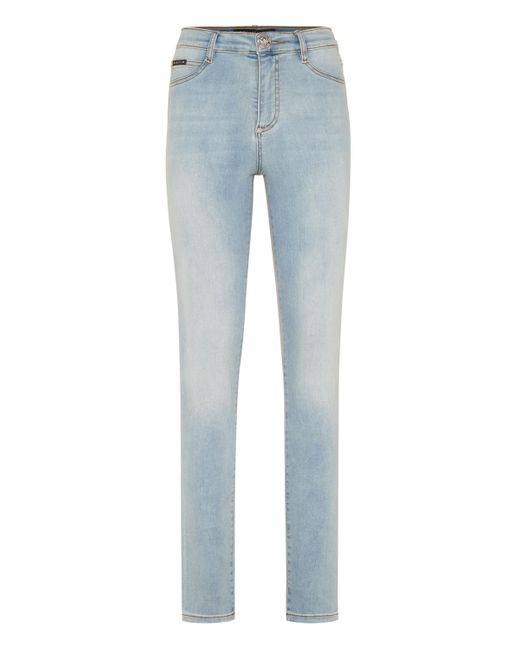 Philipp Plein Denim High Waist Jegging Trousers Hexagon in het Blue