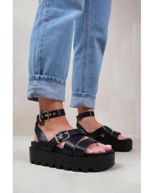 Where's That From Blue Wheres 'Layla' Wide Fit Buckle Strap Platform Sandals