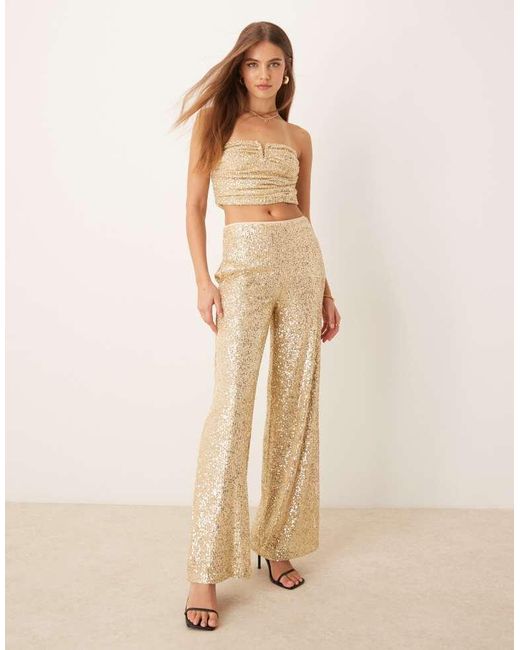 ASOS Brown Co-Ord Ruched Sequin Bandeau With Trim Detail