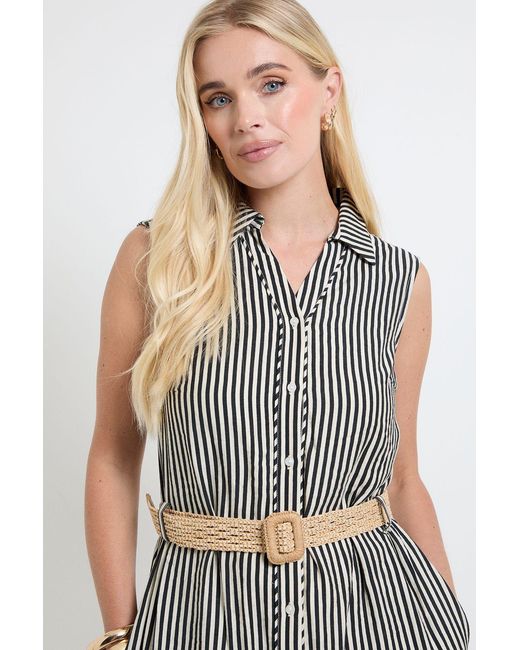 Wallis Gray Petite Summer Stripe Belted Shirt Dress