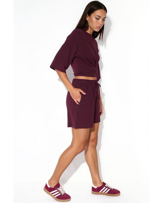 Busem Red Mid-Waist Drawstring Sweat Shorts