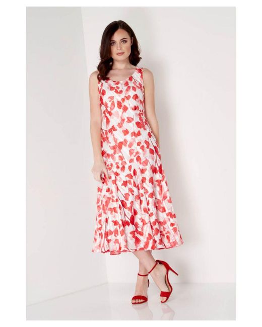 Roman Red Poppy Print Bias Cut Midi Dress
