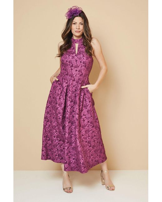 Wallis Pink Floral Jacquard Halterneck Midaxi Dress
