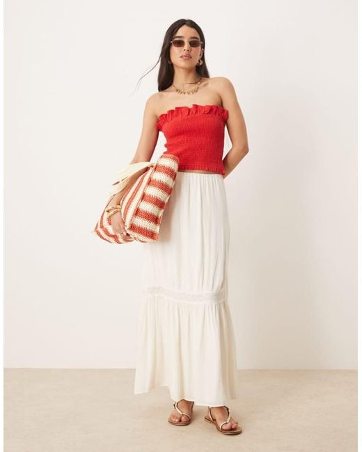 Gina Tricot Tiered Maxi Skirt With Lace Insert