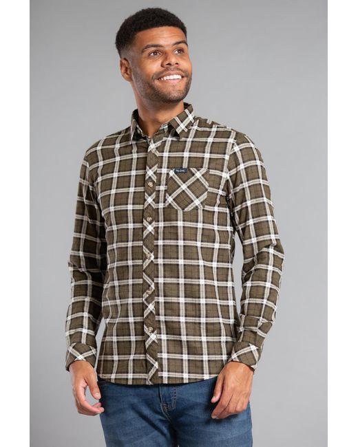 Tokyo Laundry Gray Cotton Long Sleeve Flannel Shirt for men