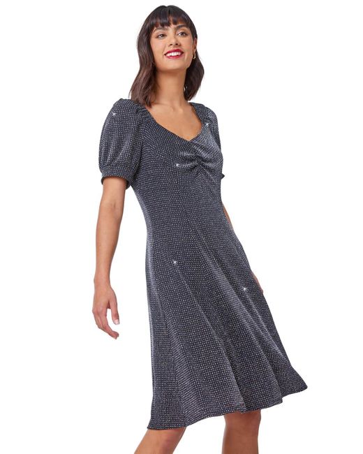 Roman Blue Shimmer Sweetheart Neck Swing Dress