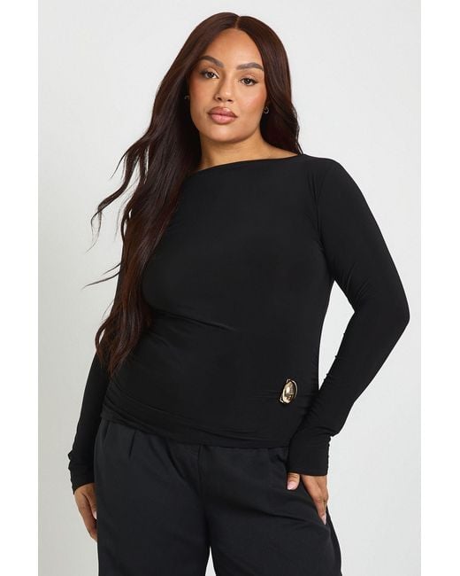 Boohoo Black Plus Long Sleeve Ruched Trim Detail Top