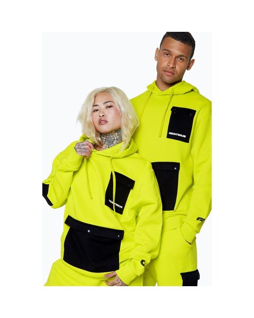 Hype Yellow Hooded Cargo Pocket Sweatshirt for men