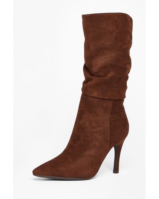 Quiz Brown Faux Suede Heeled Boots