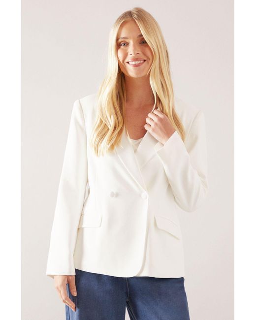 Wallis White Petite Back Detail Double Breasted Blazer