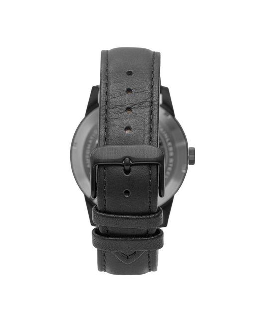 Heritor Black Jonas Leather-Band Skeleton Watch for men