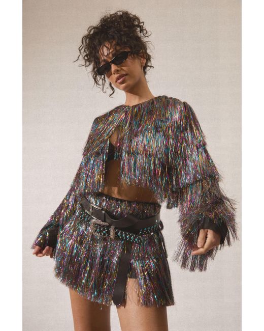 Nasty Gal Brown Tinsel Tiered Cropped Jacket