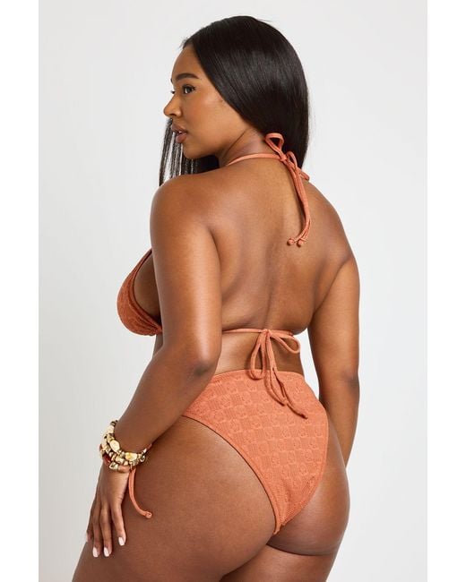 Boohoo Green Plus Textured Tie Side Triangle Bikini Set
