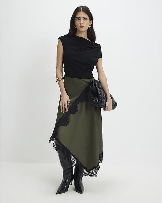 River Island Green Maxi Dress Petite Lace Hybrid Drape