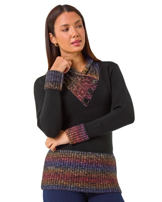Roman Black Colour Block Overlap V-Neck Jumper