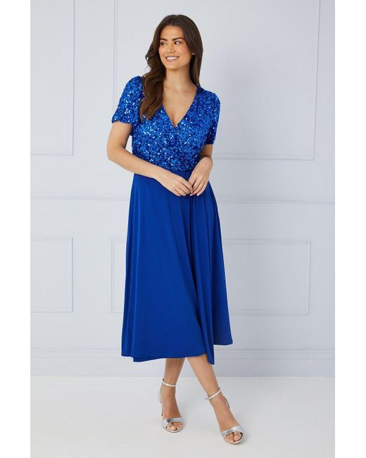 Wallis Blue Sequin Wrap Detail Midi Dress