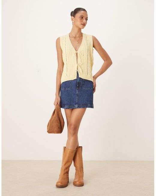 ASOS Blue Cable Knitted Tie Front Vest