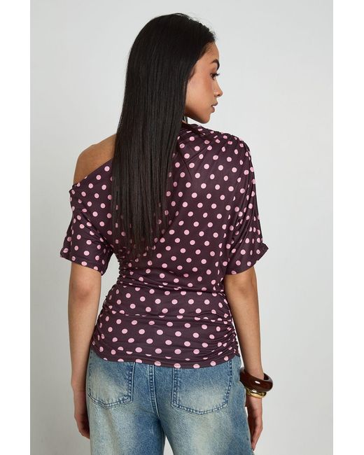 Boohoo Red Polka Dot Off The Shoulder T-Shirt