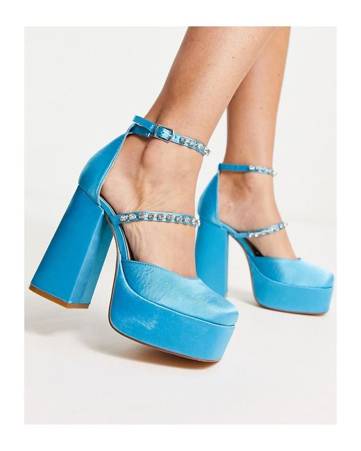 Rebel Blue London Mega Platform Embellished Heeled Shoes