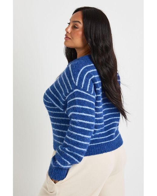 Boohoo Blue Plus Button Down Stripe Cardigan