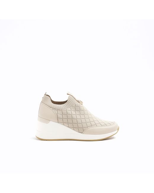 River Island White Wedge Trainers Quilted Pu