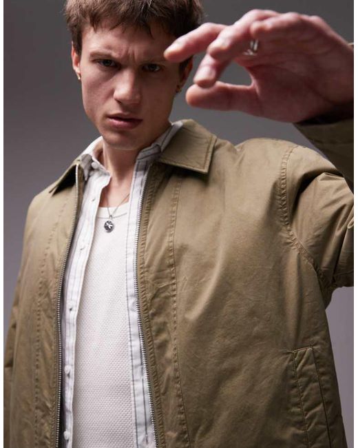 Topman Brown Twill Harrington Jacket for men