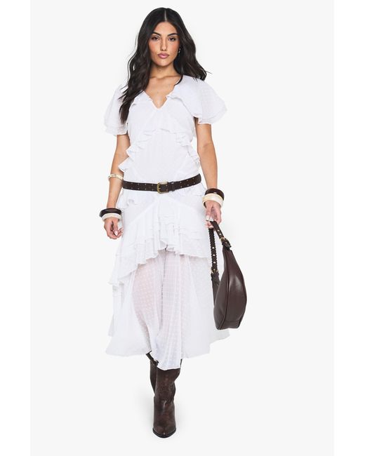 Boohoo White Dobby Frill Detail Maxi Dress